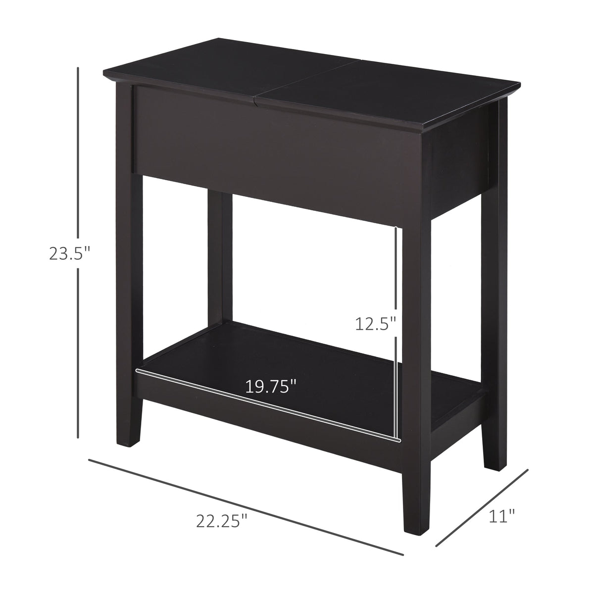 End Table, Narrow Side Table with Flip Top, Storage Cabinet, Bottom Shelf for Living Room, Dark Coffee