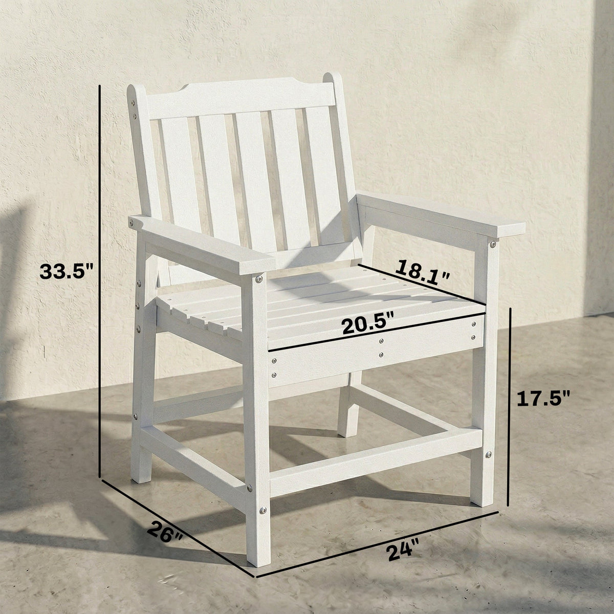 All-Weather Patio Chair, HDPE Patio Dining Chair, Heavy Duty Wood-Like Outdoor Furniture for Garden, Backyard, Deck, Porch, Lawn, White