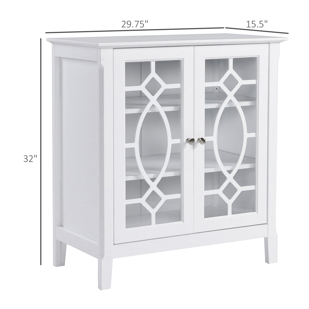 Sideboard Display Cabinet with Double Framed Glass Doors, 2 Adjustable Shelves, and Elevated Base, White
