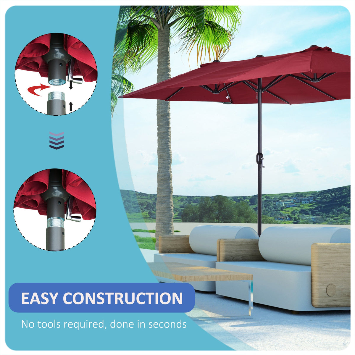 Extra Large 15 ft Patio Umbrella, Double-Sided Wide Outdoor Umbrella with Crank Handle and Air Vents