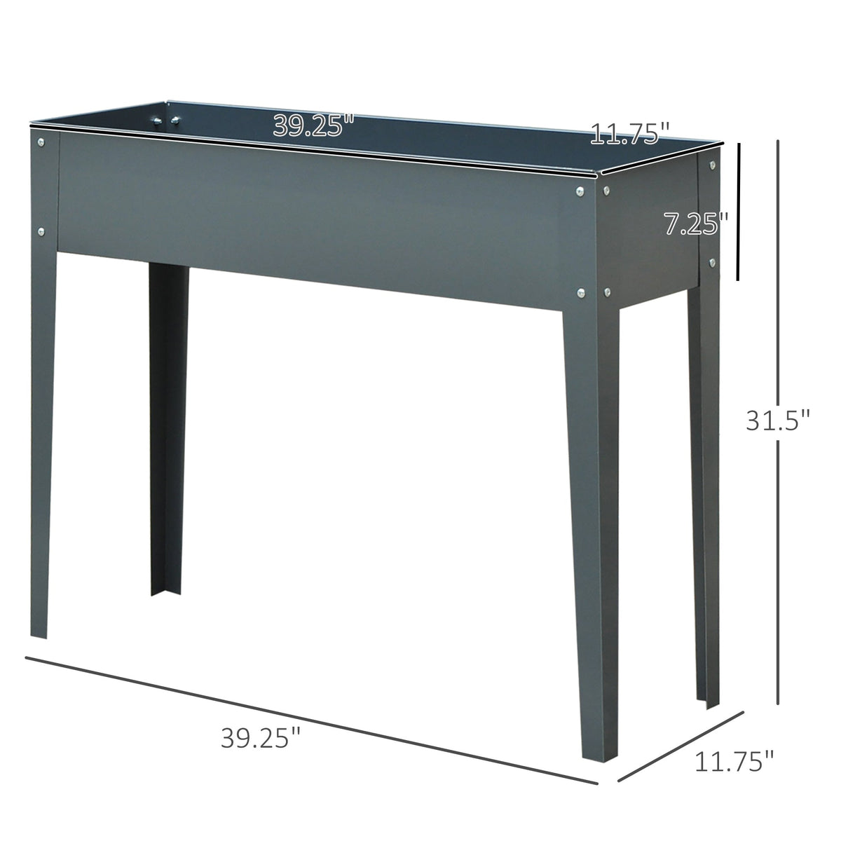 Metal Raised Garden Bed, Elevated Planter Box with Legs and Drain Holes, 39" x 12" x 32", Dark Gray