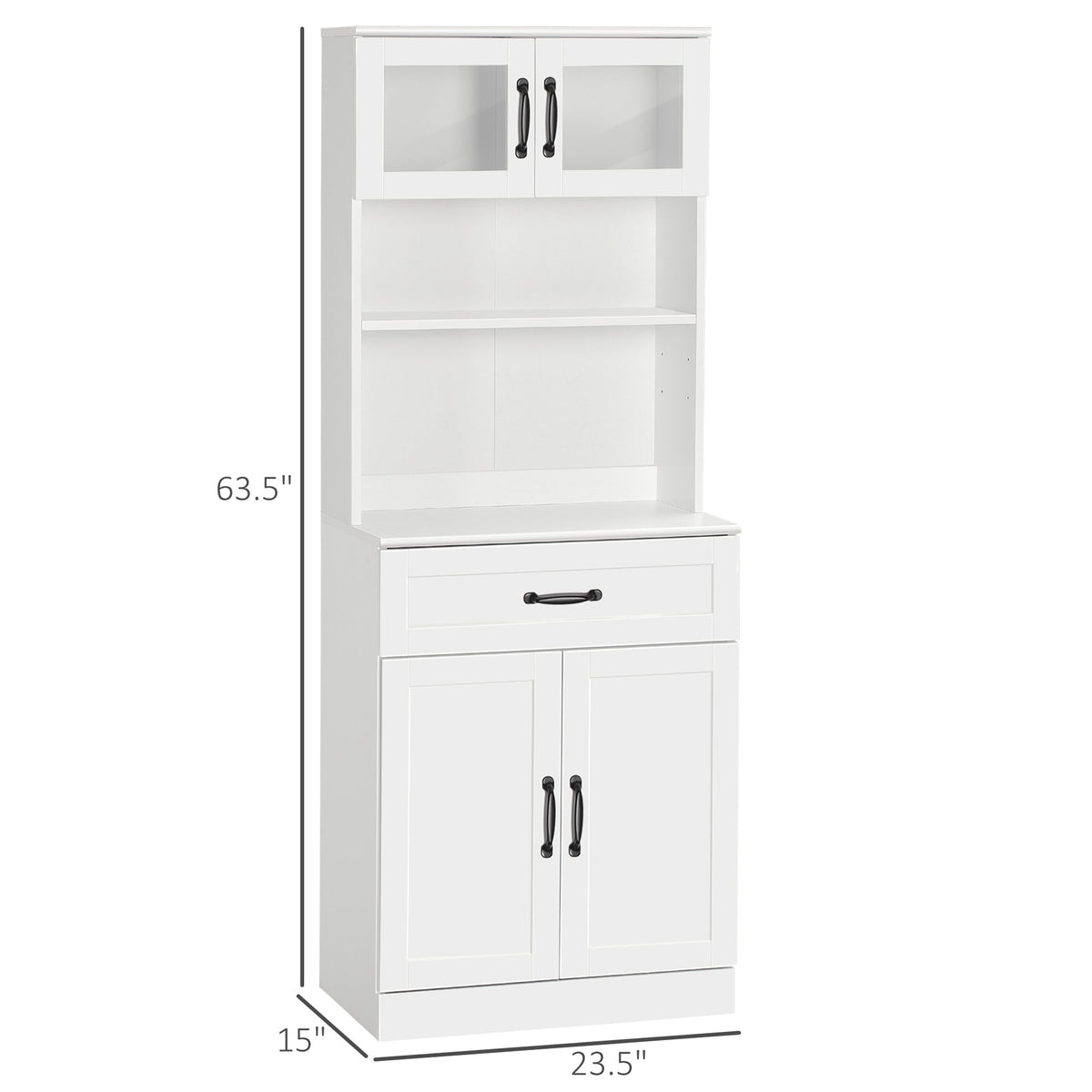 Freestanding Kitchen Pantry, 4-Door Buffet Cabinet with Hutch, Coffee Bar with Adjustable Shelves, 63.5 Inches, White