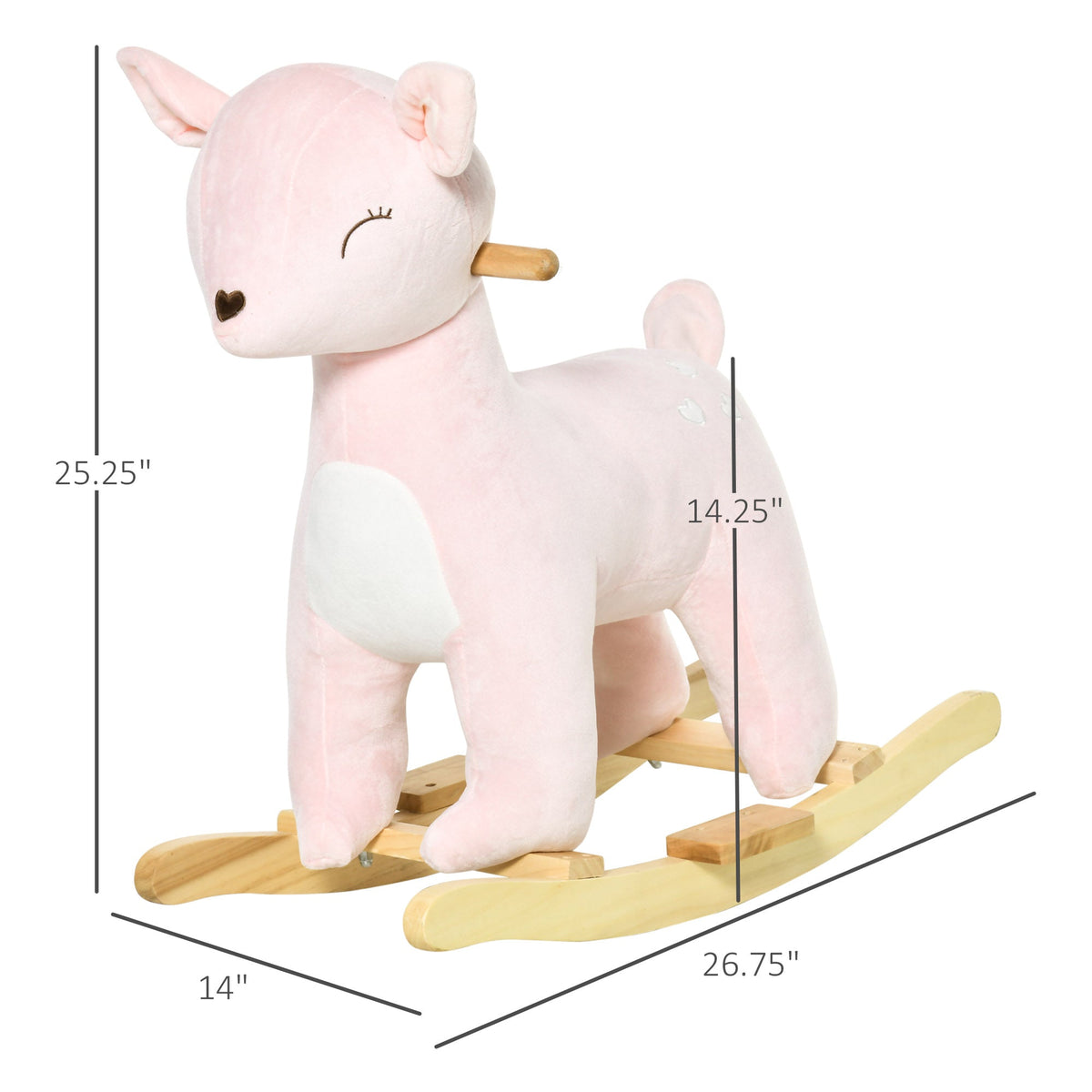 Kids Plush Ride-On Rocking Horse Deer-shaped Plush Toy Rocker with Realistic Sounds for Child 36-72 Months Pink