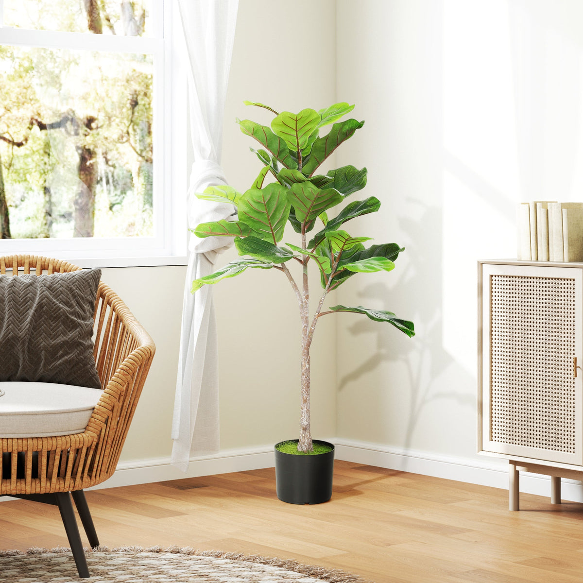 Artificial Fiddle Leaf Fig Tree, 43" Potted Plant with Flocked Soil for Home Office Decor, Green