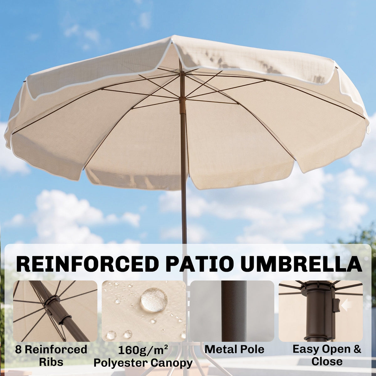 6 Piece Patio Dining Set for 4 with Umbrella, Beige