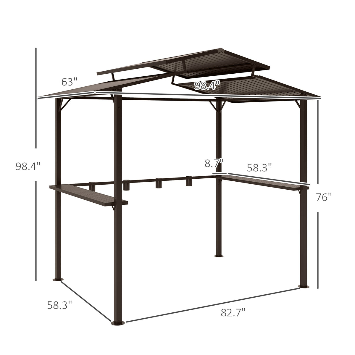 8 x 5ft Hardtop Grill Gazebo with Double Metal Roof, 2 Side Shelves and 4 Cup Holders for Patio Backyard Lawn Deck