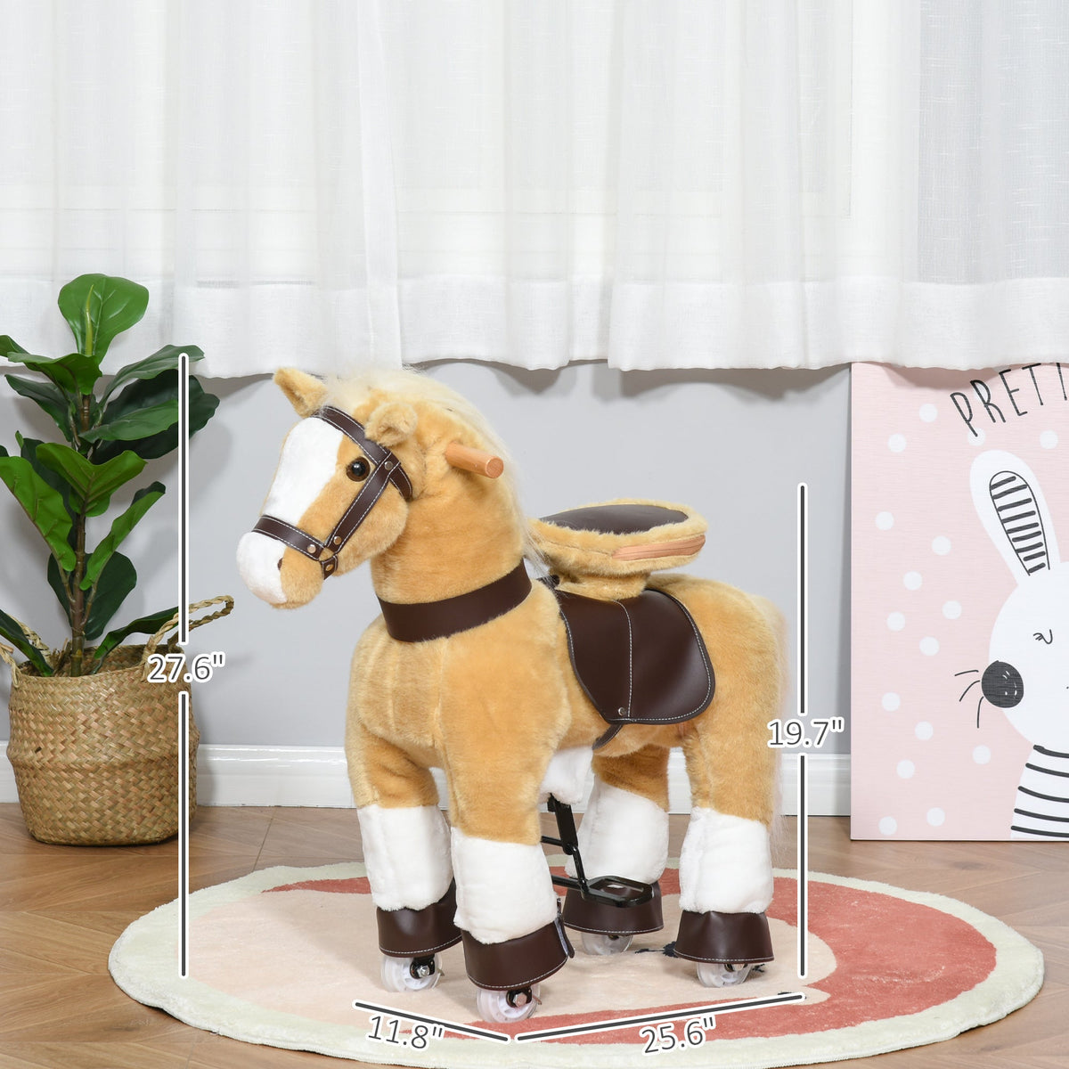 Ride on Horse, Plush Walking Horse Toy, Kids Riding Chair with Wheels for Kids 3-9 Years, Light Brown