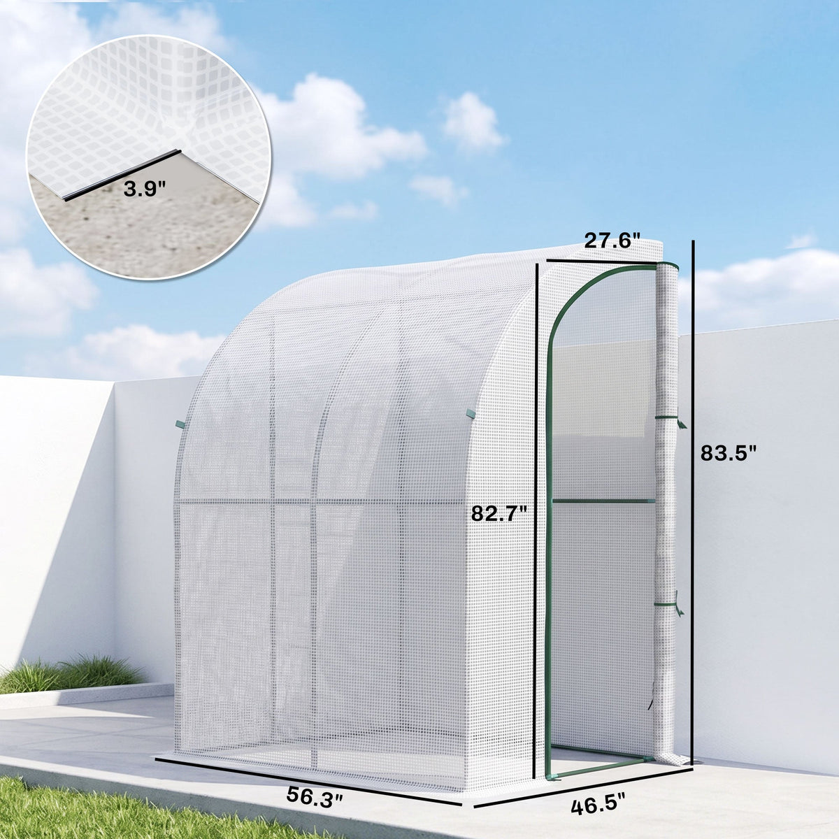 5' x 4' x 7' Outdoor Lean to Greenhouse, Walk-In Green House Plant Nursery with Roll-up Window, PE Cover, White