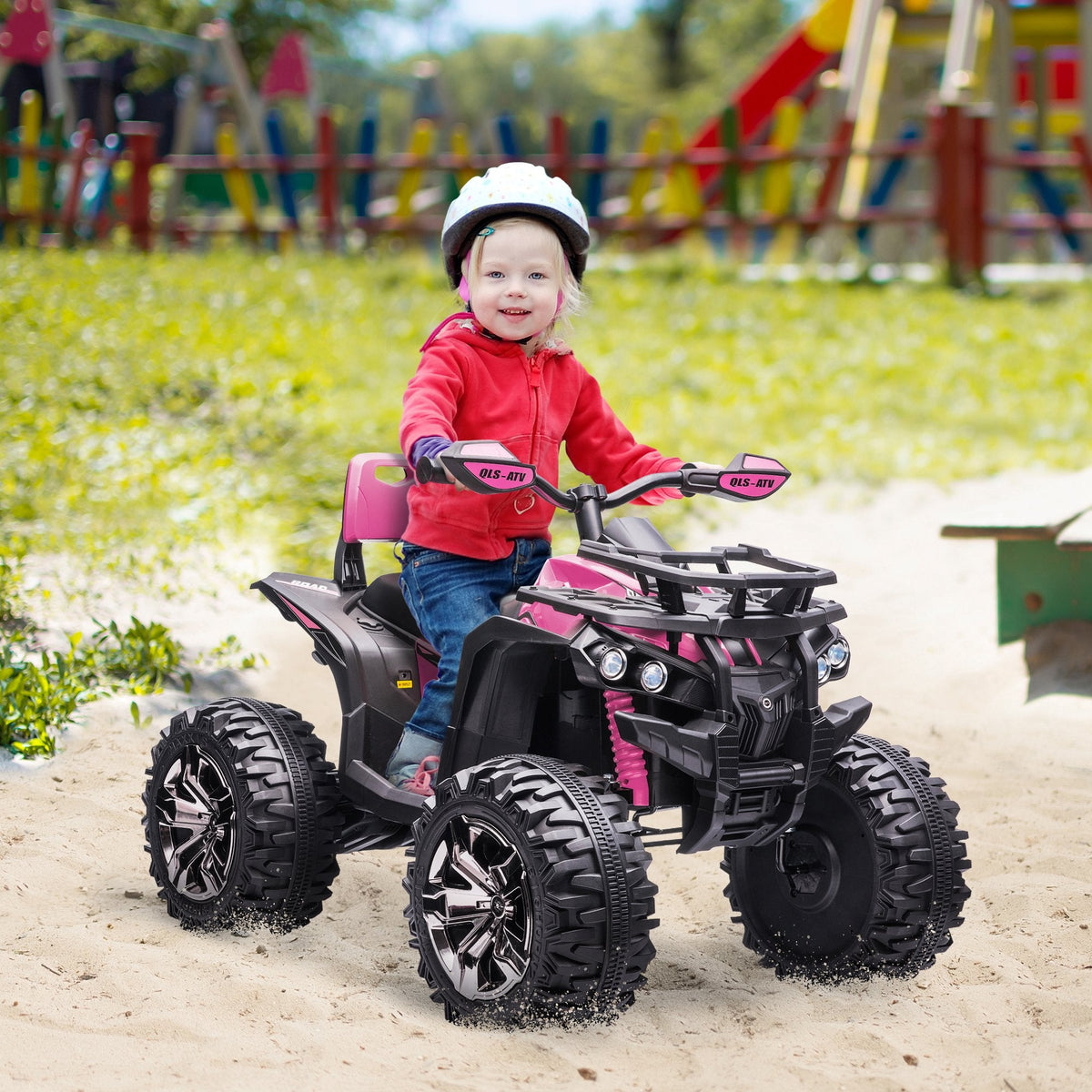 12V 4 Wheeler Kids ATV with Music, Headlights for 37-60 Months Boys and Girls, Pink