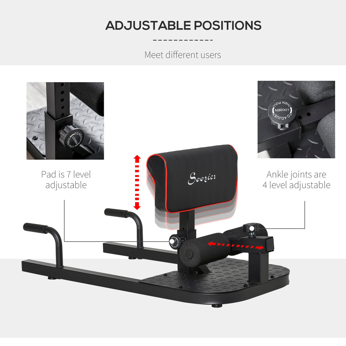3 in 1 Padded Push Up Sit Up Squat Machine Home Gym Fitness Equipment, Black