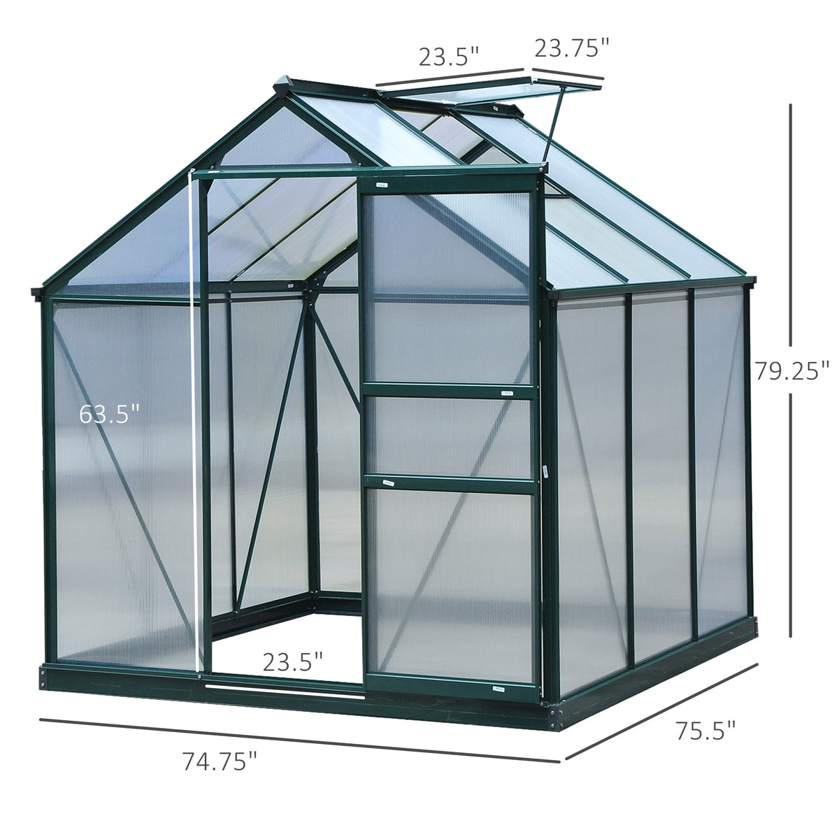 6' x 6' Greenhouse for Outdoors, Polycarbonate Greenhouse with Rain Gutter and Roof Vent, Aluminum Walk-in Green Houses for Outside for Patio Backyard Garden, Dark Green
