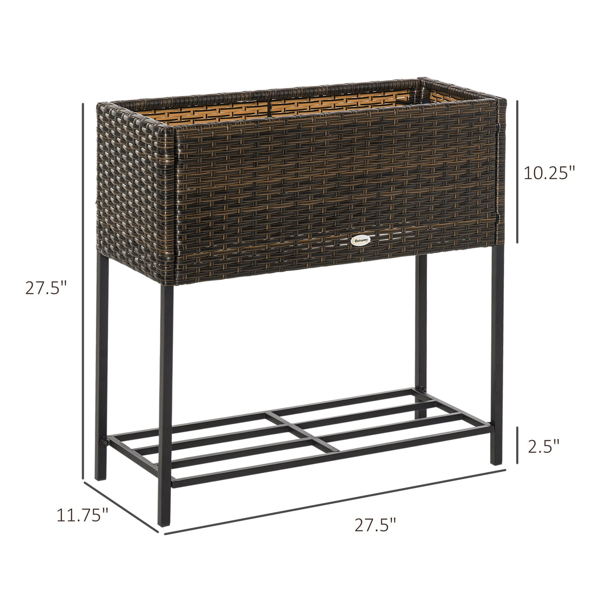 Raised Garden Bed, Elevated Planter Box with Rattan Wicker Look, Tool Storage Shelf, Portable Design for Herbs, Vegetables, Flowers, Brown