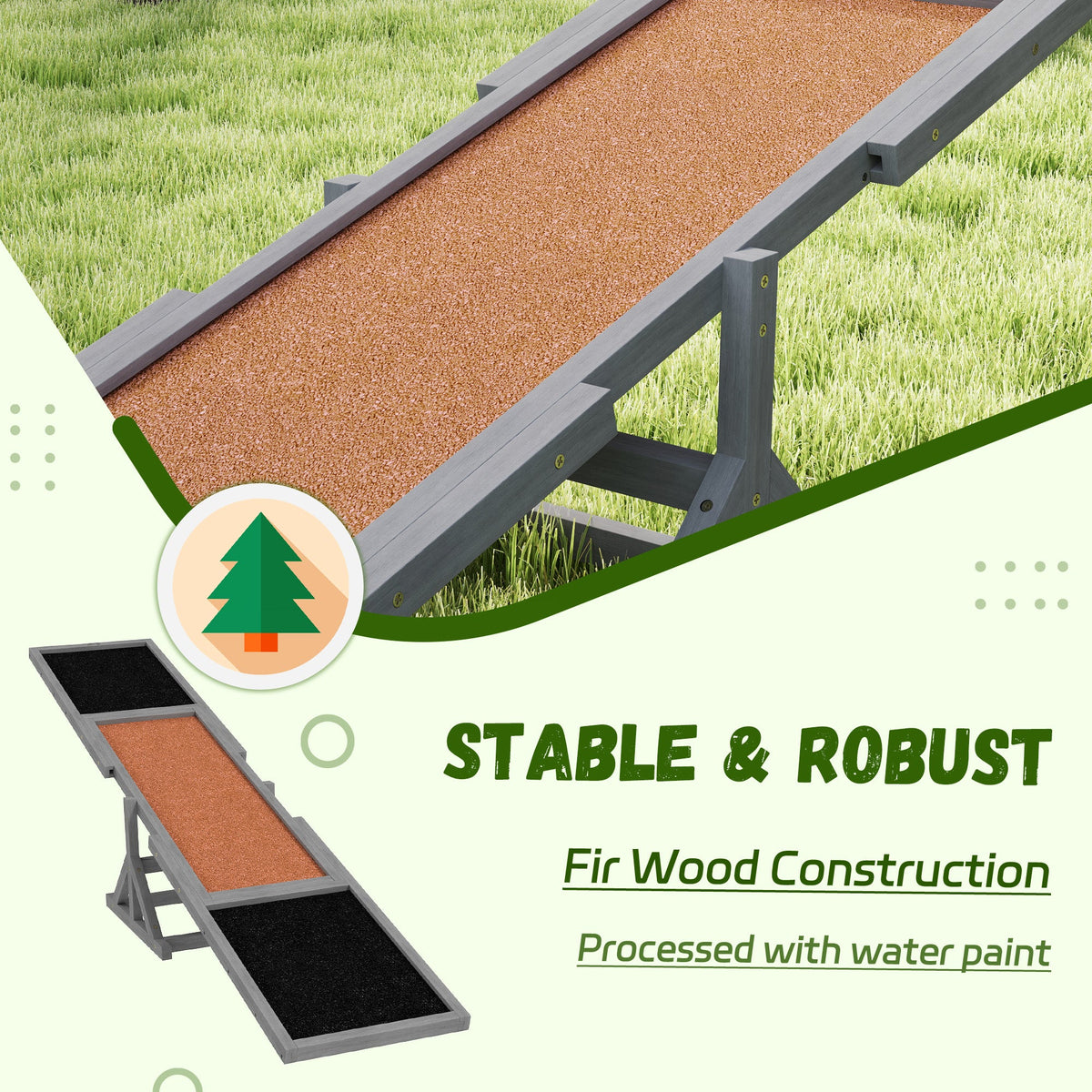 Wooden Dog Agility Seesaw for Training and Exercise, Weather Resistant, 83" L x 16" W x 14" H, Gray