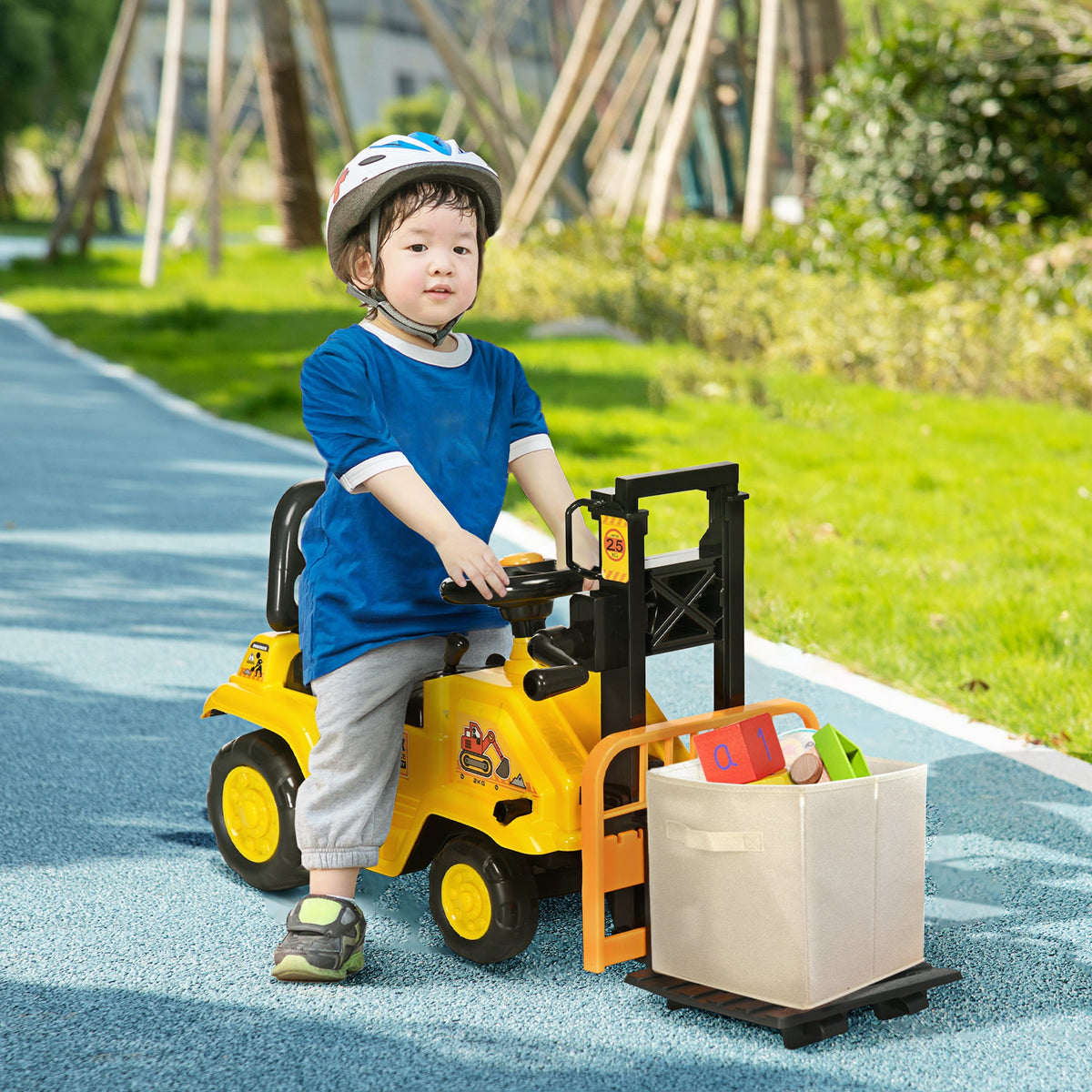 Sit and Scoot Ride-on Toy with Forklift Operation, Construction Toys for Kids with Under Seat Storage, Forklift Toy