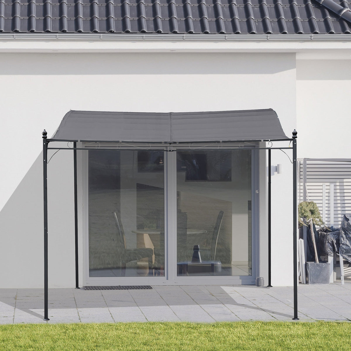 Durable 10x10 Steel Pergola, Wall-Mounted with Canopy for Patio Perfect for Homeowners, Gray