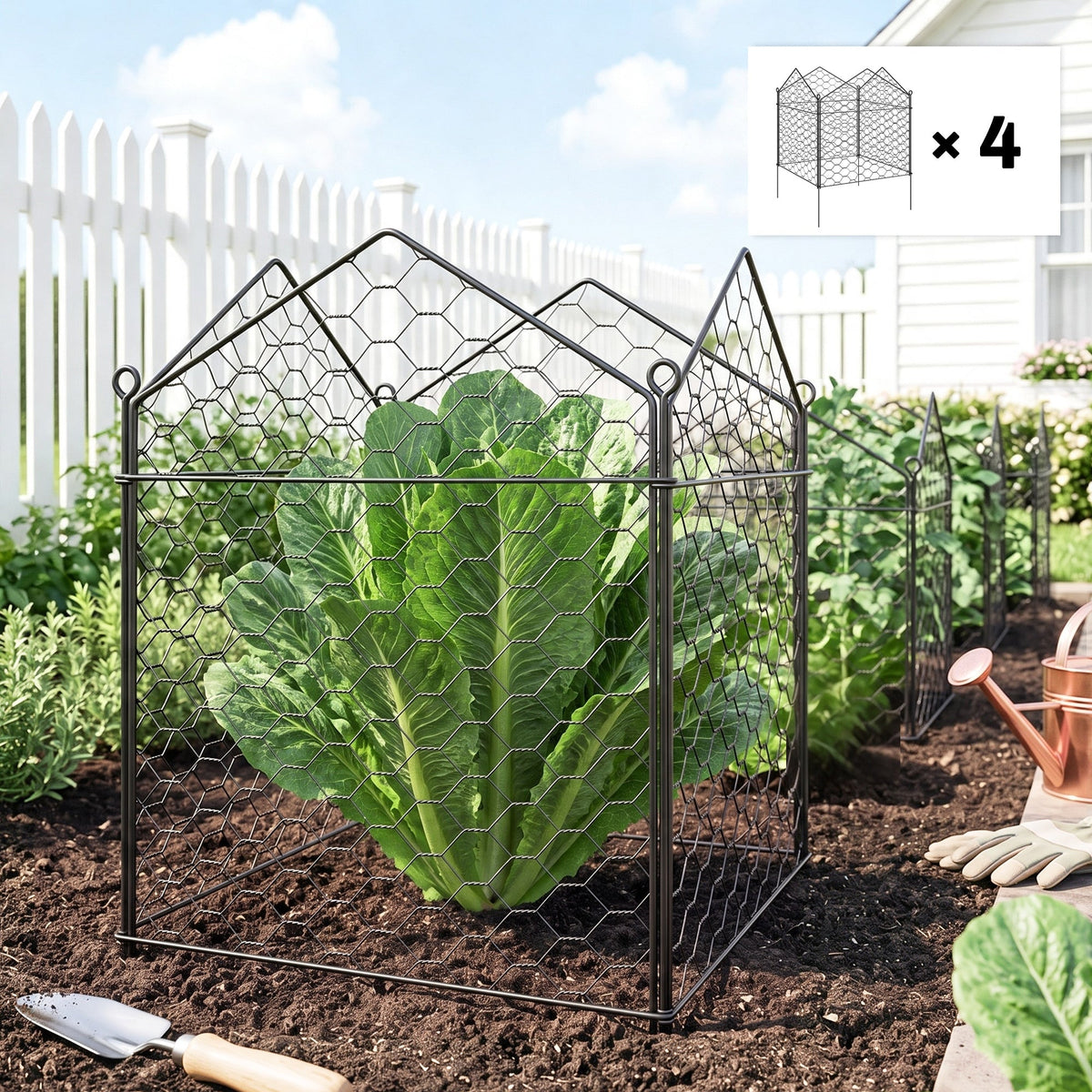 4 Pack Garden Cloches for Plants, 12" x 14" Metal Crop Cage Set, Plant Cages to Keep Animals Out, Black