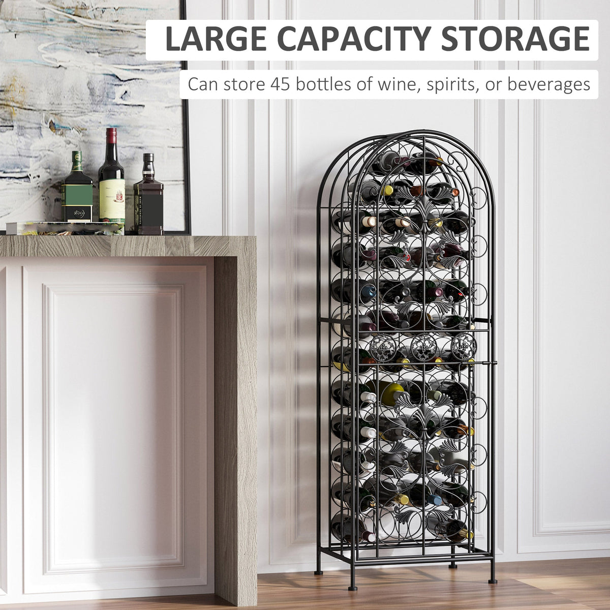 45-Bottle Modern  Organizer Decorative Portable Wrought Iron  Rack Jail
