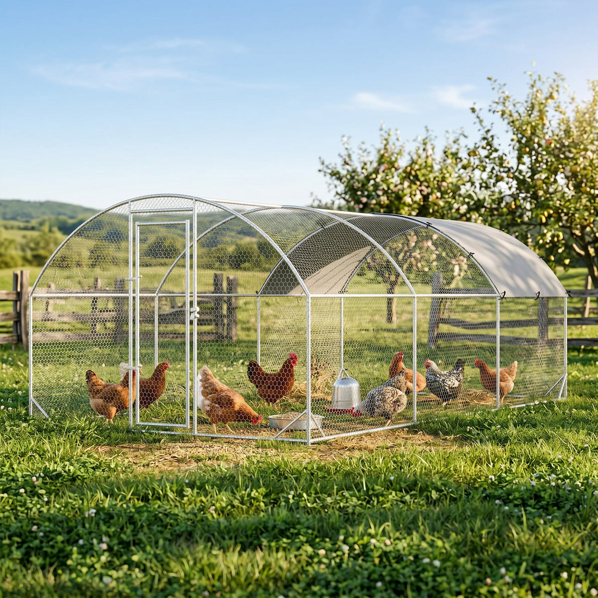 Large Chicken Coop Metal Chicken Run with Waterproof and Anti-UV Cover, Dome Shaped Walk-in Fence Cage Hen House for Outdoor and Yard Farm Use, 1" Tube Diameter, 9.2' x 18.7' x 6.5'