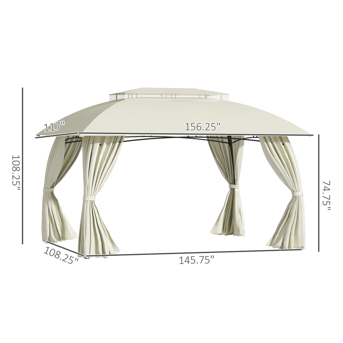 10' x 13' Outdoor Gazebo Patio Gazebo Canopy, Double Vented Roof, Steel Frame, Curtain Sidewalls, Beige