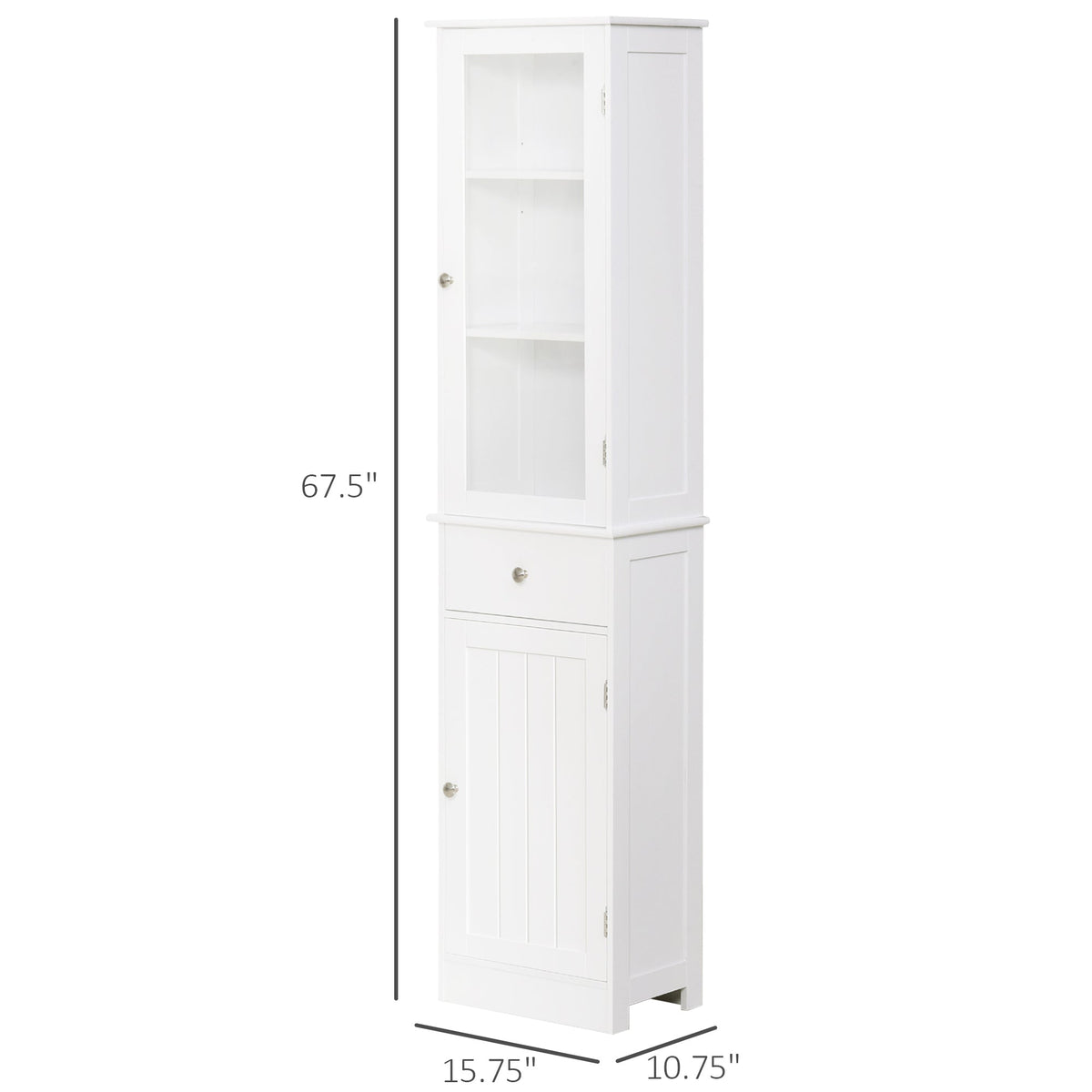 Slim Bathroom Storage Cabinet, Tall Bathroom Cabinet, Narrow Linen Tower with Acrylic Door, Drawer and Shelves, White