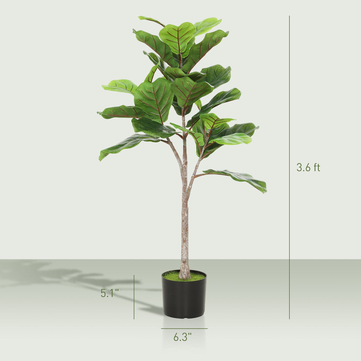 Artificial Fiddle Leaf Fig Tree, 43" Potted Plant with Flocked Soil for Home Office Decor, Green