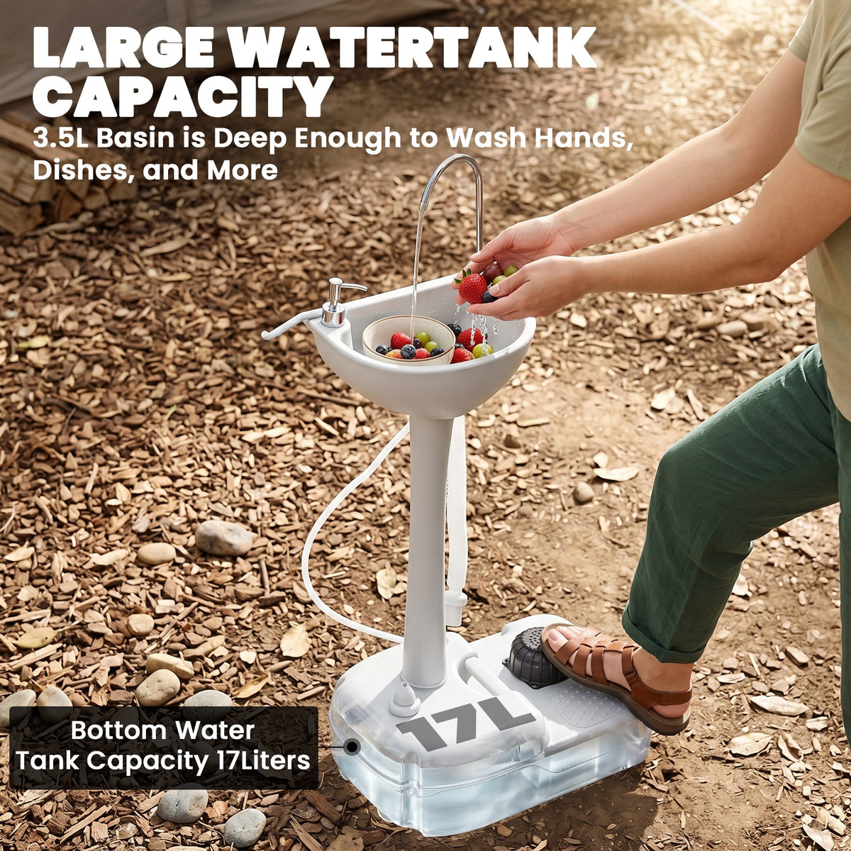 Portable Camping Sink, HDPE Portable Sink Hand Wash Station with 4.5 Gallon Tank, Wheels, Soap Dispenser, Towel Holder