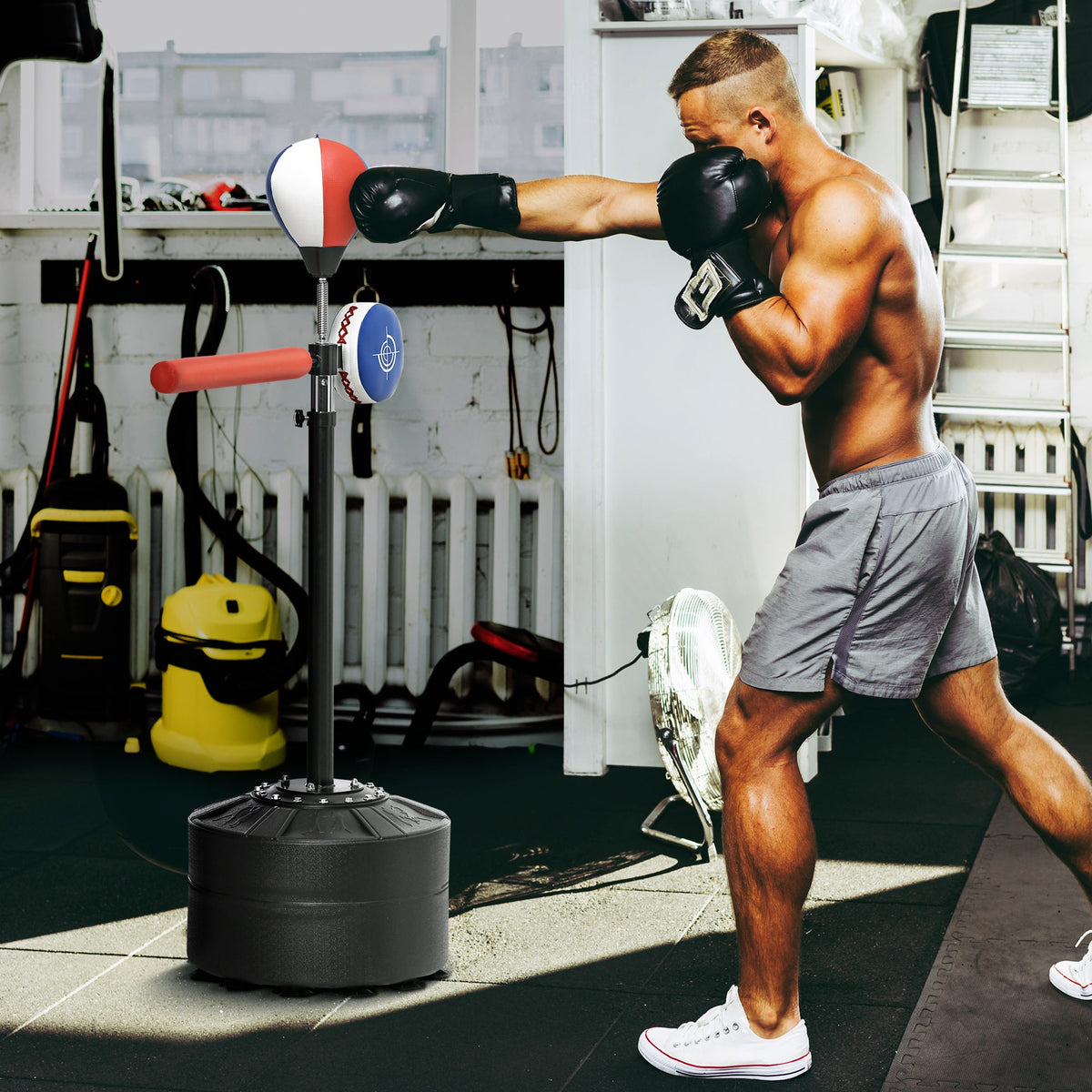 Free Standing Boxing Bag with Stand, Punching Speed Bag Reaction Bar Challenge with Suction Cups, 64-81in Adjustable Height for Teenagers and Adults, Multi