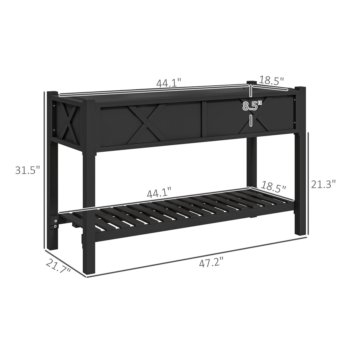Raised Garden Bed, 47 x 22 x 31.5 in. Elevated Wood Planter Box with Storage Shelf, Drainage Holes, and Liner, Black