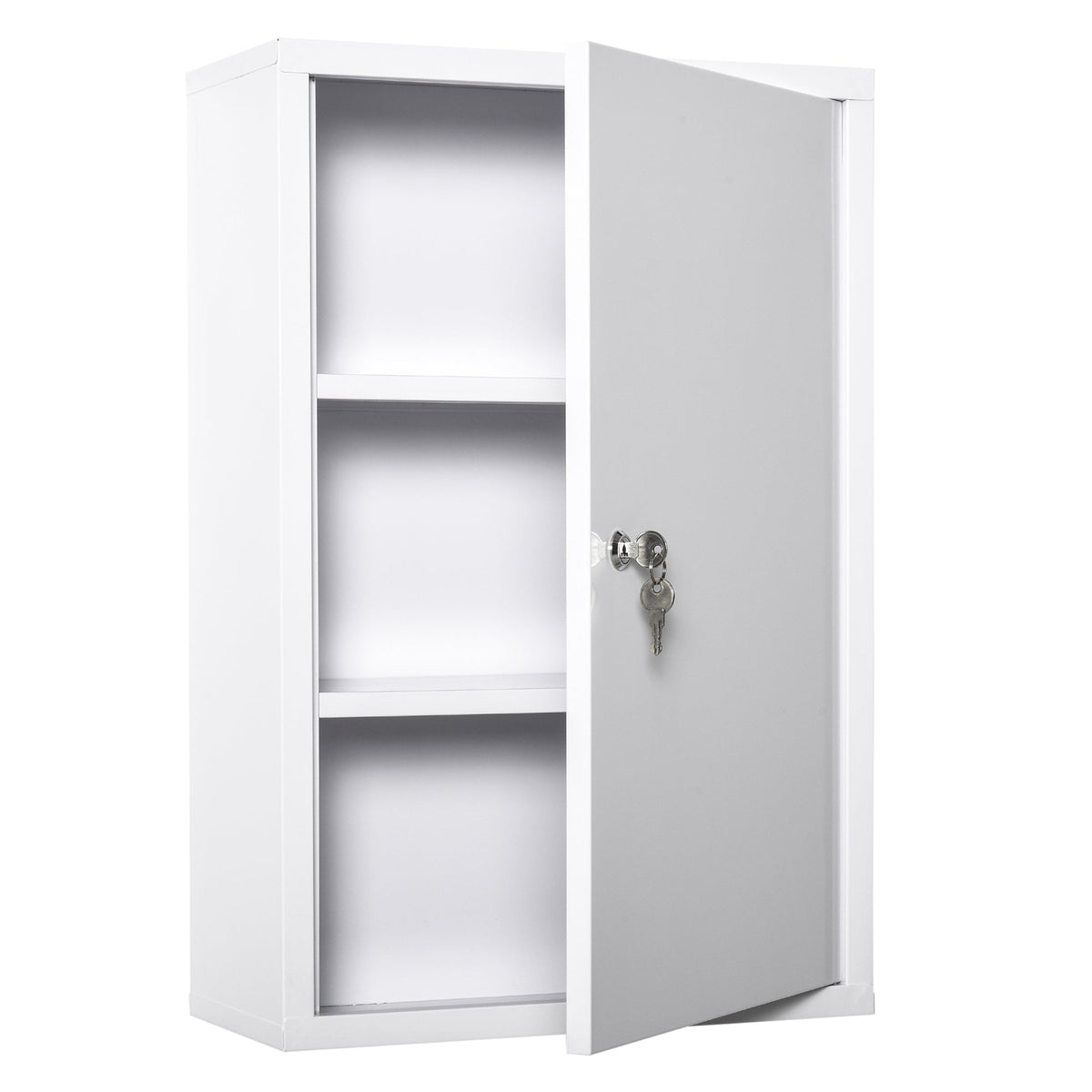 Steel Wall Mount Medicine Cabinet 3 Tier Emergency Box for Bathroom Kitchen, Lockable with 2 Keys - White