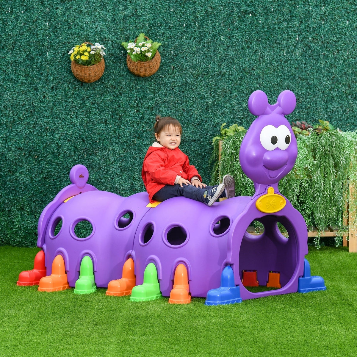 Caterpillar Play Tunnel, Toddler Tunnel for Kids Crawl and Climb Through, Kids' Play Structure Indoor Outdoor, 2 Sections, Purple