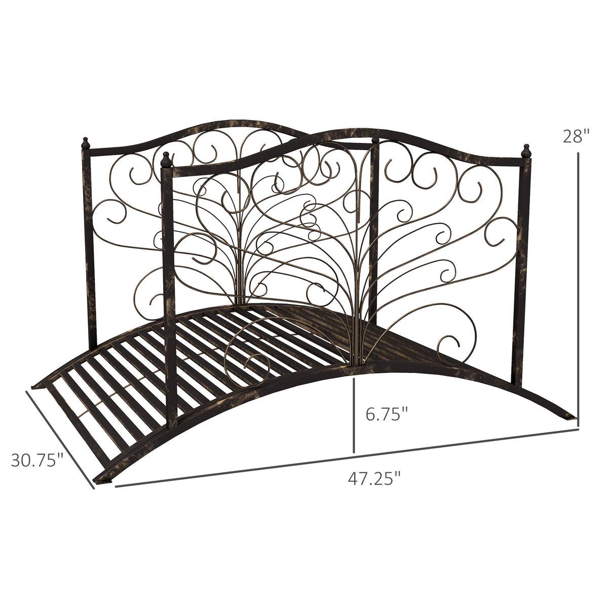 4’ Metal Arch Backyard Garden Bridge with Safety Siderails, Delicate Scrollwork, & Easy Assembly, Black Bronze
