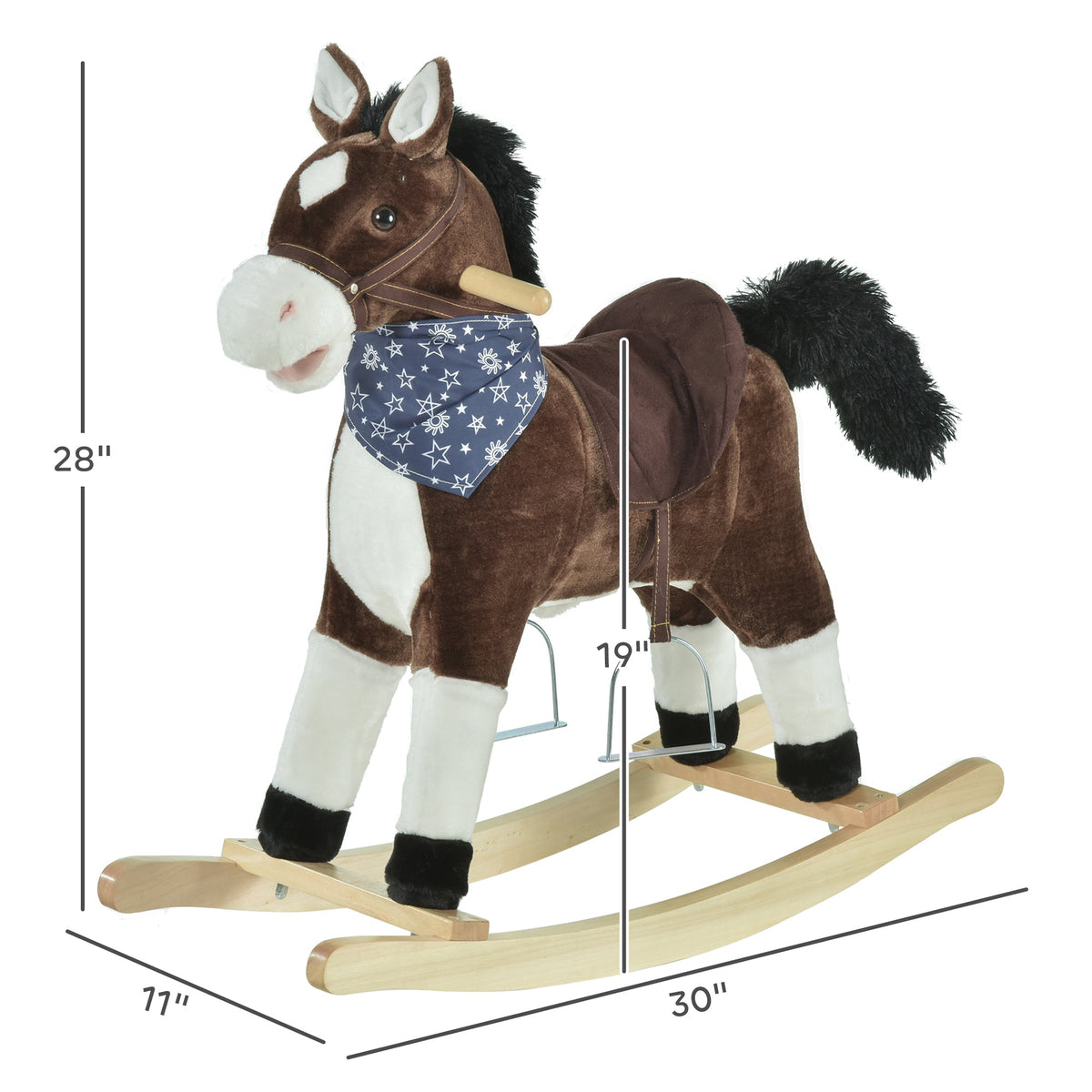 Kids Plush Ride-On Rocking Horse Toy Cowboy Rocker with Fun Realistic Sounds for Child 3-6 Years Old, Brown