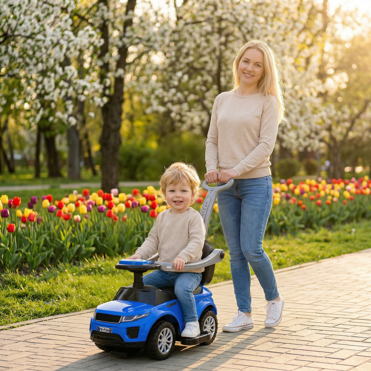 3 In 1 Push Cars for Toddlers Kid Ride on Push Car Stroller Sliding Car with Horn Music Function, Blue