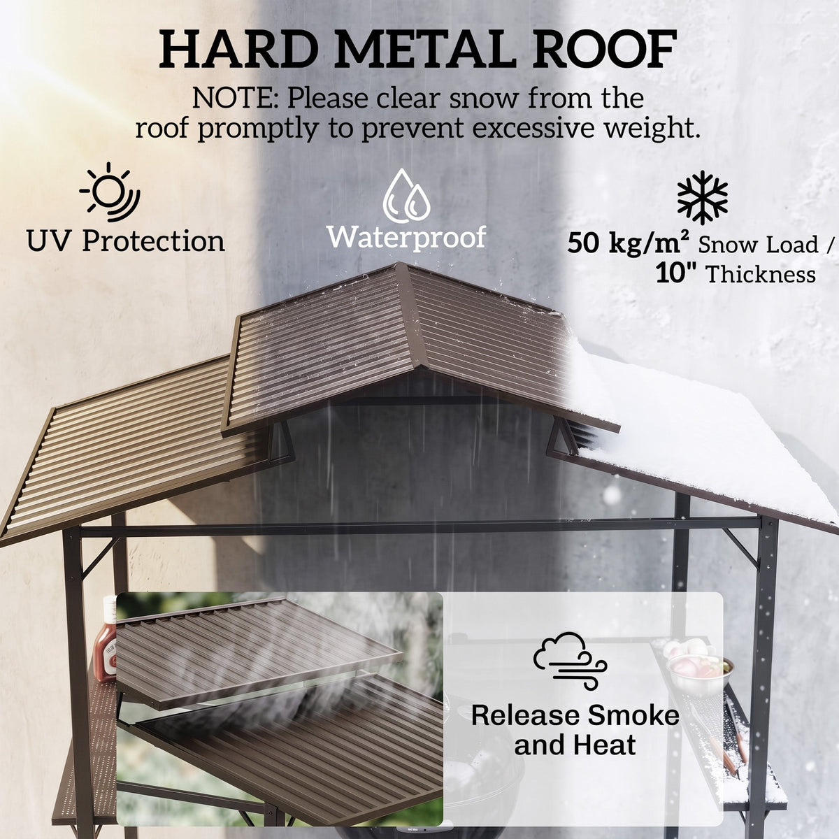 8 x 5ft Hardtop Grill Gazebo with Double Metal Roof, 2 Side Shelves and 4 Cup Holders for Patio Backyard Lawn Deck