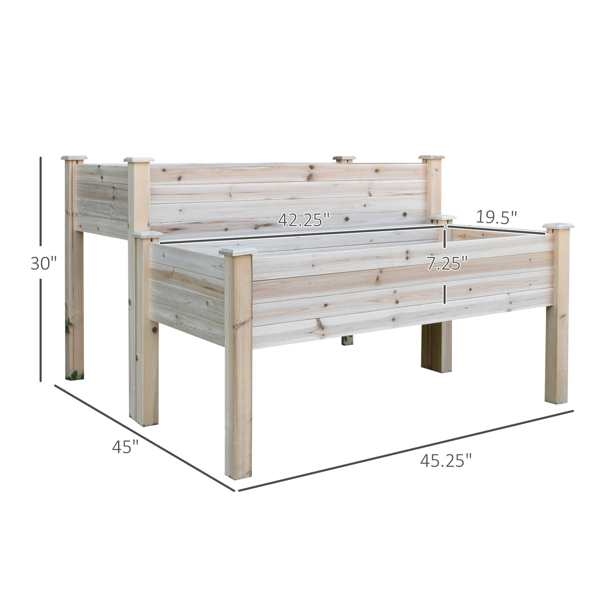 Two-Tier Wooden Elevated Garden Bed with Legs, Large Capacity 45x45 Outdoor Planter for Vegetables, Flowers, and Herbs, Ideal for Gardeners, Natural