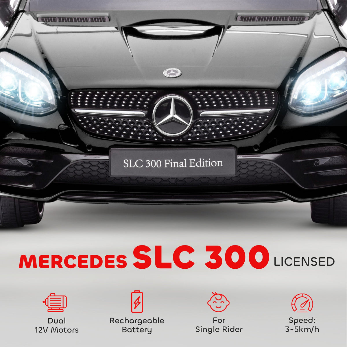 Mercedes SLC 300 Licensed 12V Ride On Car for Kids with Remote Control, 2 Speeds, Black