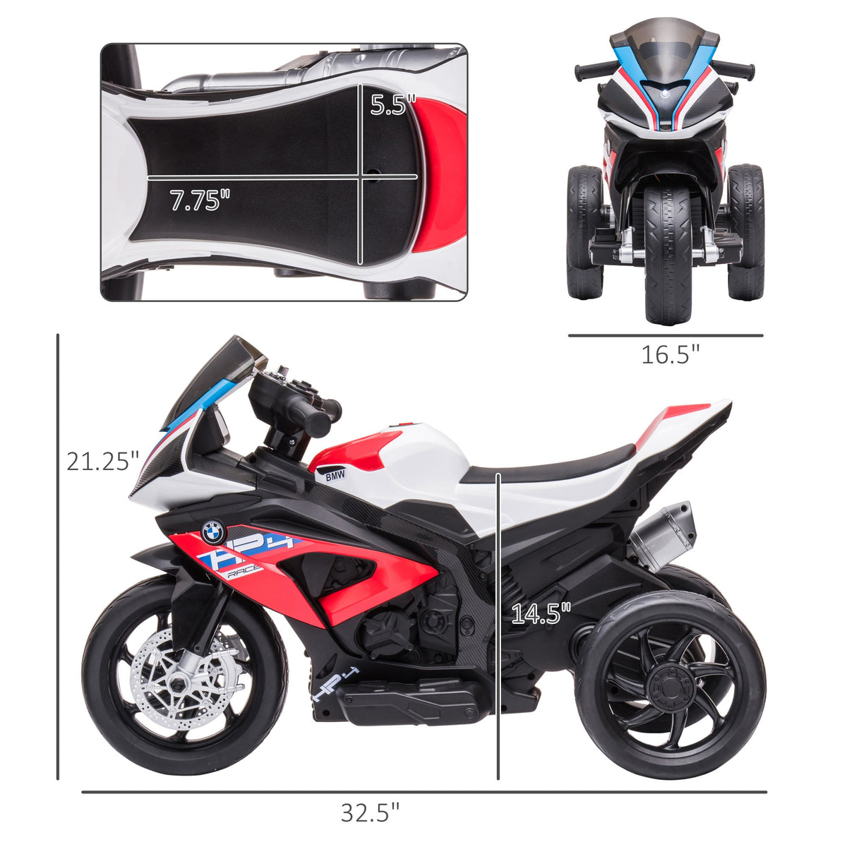 Licensed 6V Kids Ride on Motorcycle, Off-Road Battery Powered Three Wheels Dirtbike with USB, AUX, Music and Headlight for Toddler, Red