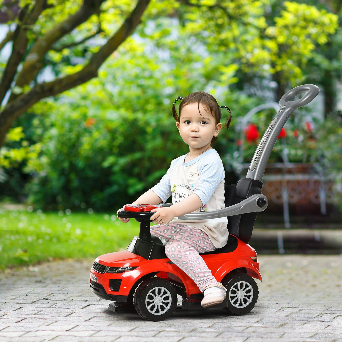 2 In 1 Push Cars for Toddlers Kid Ride on Push Car Stroller Sliding Car with Horn Music Light Function Secure Bar Ride on Toy for Boy Girl 1-3 Years Old Red