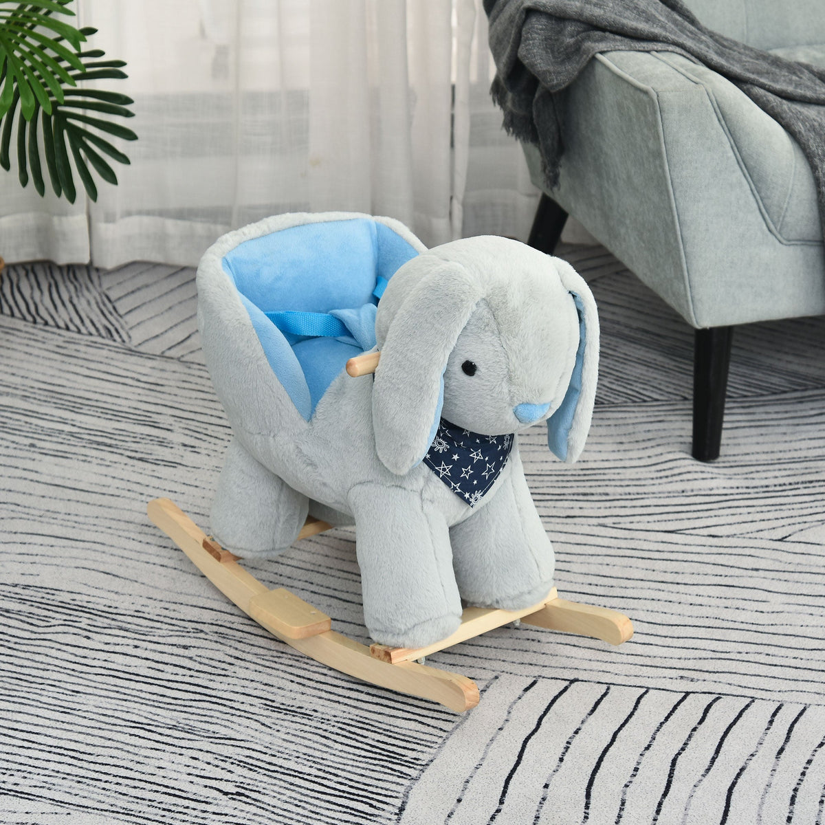 Kids Ride-On Rocking Horse Toy Bunny Rocker with Fun Play Music & Soft Plush Fabric for Children 18-36 Months