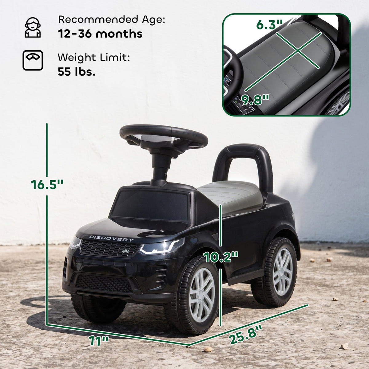 Land Rover Licensed Ride On Car for Kids, Toddler Baby Push Car with Under Seat Storage, for 18-36 Months, Black