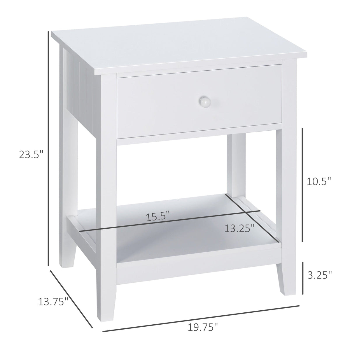Modern Side Table for Living Room, End Table, 2-tier Side Table with Drawer and Storage Shelf, White