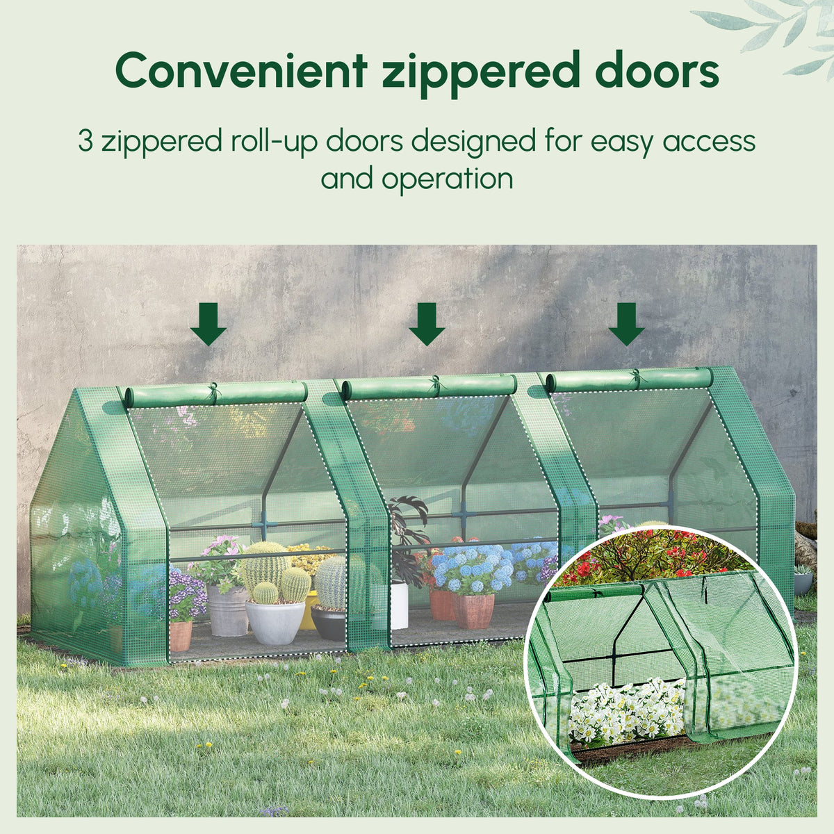 9' x 3' x 3' Portable Mini Greenhouse Outdoor Garden with Large Zipper Doors and Water/UV PE Cover, Green