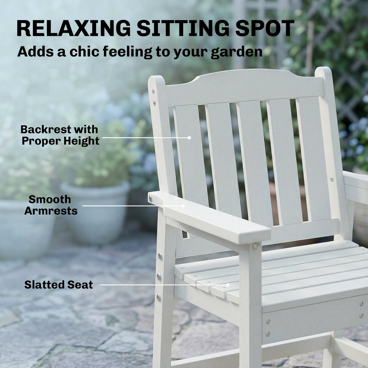 All-Weather Patio Chair, HDPE Patio Dining Chair, Heavy Duty Wood-Like Outdoor Furniture for Garden, Backyard, Deck, Porch, Lawn, White