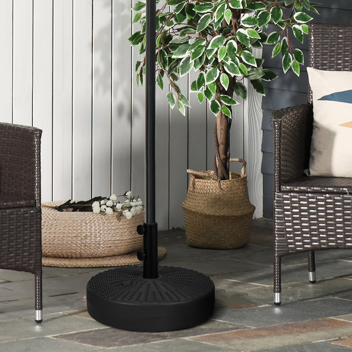 Umbrella Stand for 1.5" or 2" Umbrella Poles, Round Fillable Umbrella Base for Outdoor, Lawn, Deck, Black