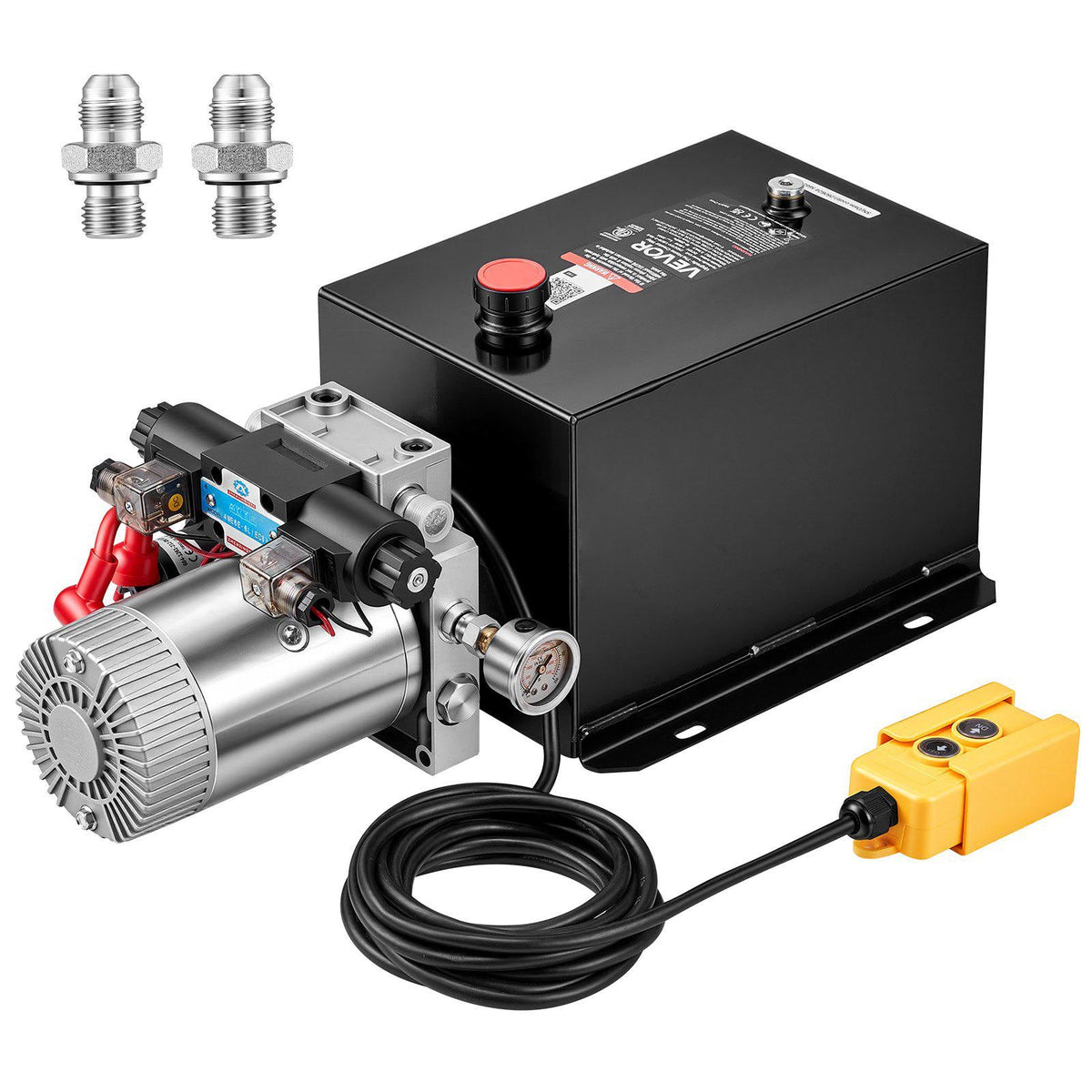 12 Quart Hydraulic Pump, DC12V 1.6KW Double Acting Dump Trailer Pump, 3200 PSI Max Relief Pressure, 0.91 GPM Flow Rate, with Pressure Gauge for Dump Trailer Car Lifting (Horizontal Installation)