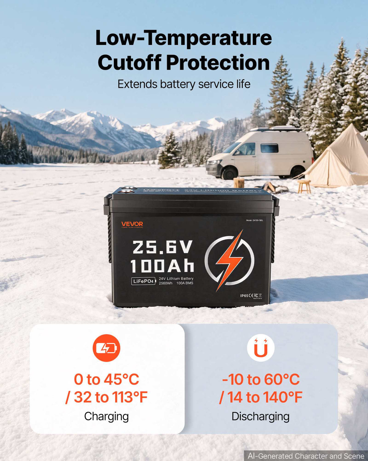 24V 100Ah LiFePO4 Lithium Battery 4000+ Cycles Built-in 100A BMS, Lithium Battery with Low Temperature Protection, Supports 8P2S Connection, 2560Wh Energy, for RV, Trolling Motor, Marine, Solar