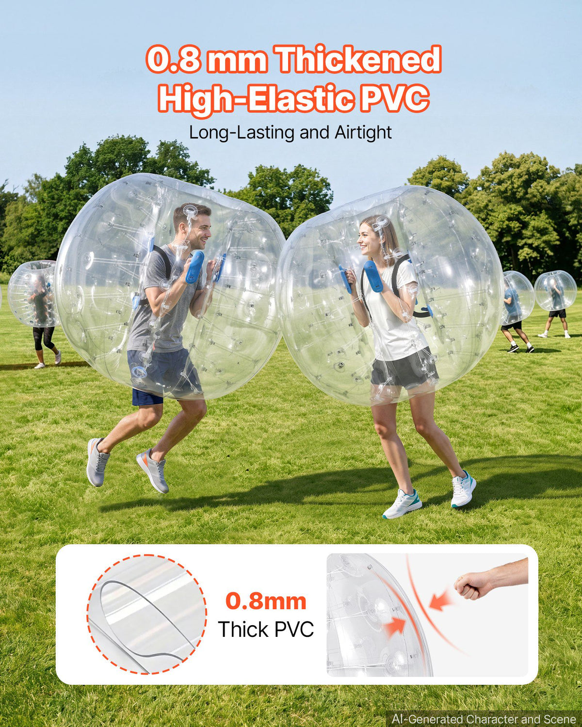 2-Pack Inflatable Bumper Balls 5FT Human Bubble for Adult Transparent, for Backyard, Camping, Picnic, Park, Lawn, and Outdoor Team Gameplay, Thickened PVC Material, Sumo Hamster Ball with Handle