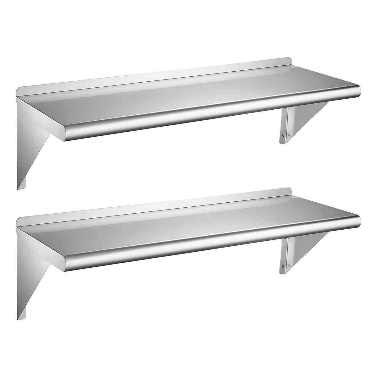 Stainless Steel Shelf 12" x 36" 2-Pack Wall Mount Floating Shelf, Heavy-Duty Commercial Shelves with Brackets, 300LBS Capacity, Easy to Clean, Suitable for Restaurant, Home Kitchen, Garage
