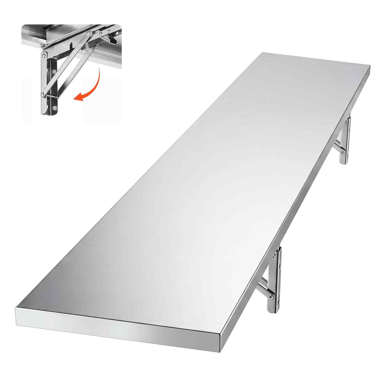 Stainless Steel Shelf 12" x 72" Foldable Wall Mount Floating Shelf, Heavy-Duty Commercial Shelves with Brackets, 300LBS Capacity, Easy to Clean, Suitable for Restaurant, Home Kitchen, Garage