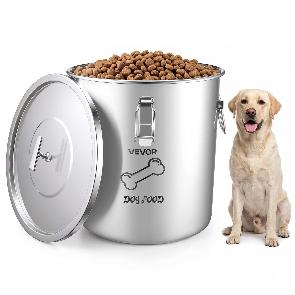 Stainless Steel Dog Food Storage Container 17 lbs/5.28 Gal Capacity, for Living Room Kitchen, Airtight Lid & Dual Handles, 20L Large Metal for Dogs & Cats Food Rice Flour, Keep Fresh, Easy Clean